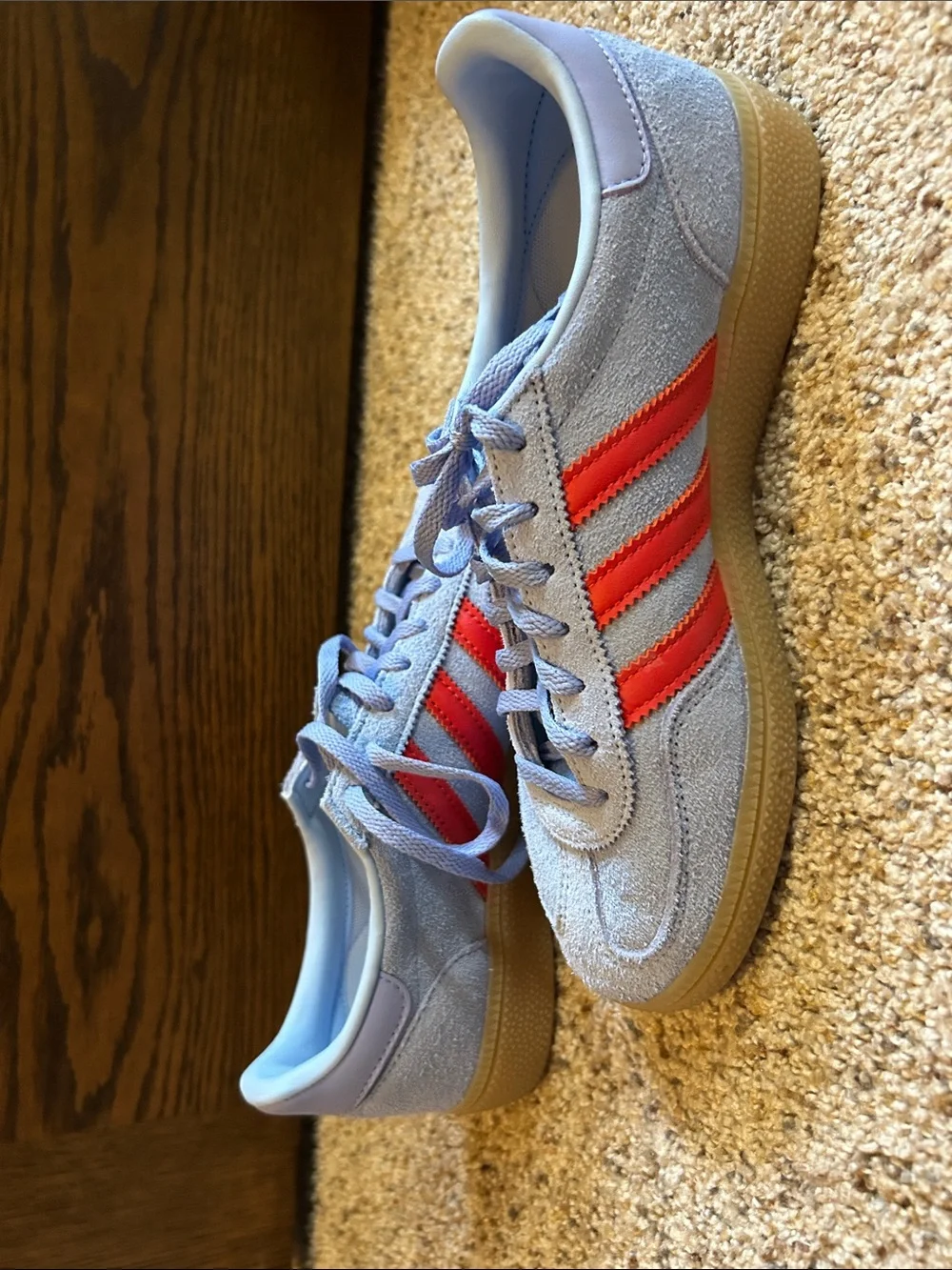 adidas Light Blue Suede Sneakers with Red Stripes